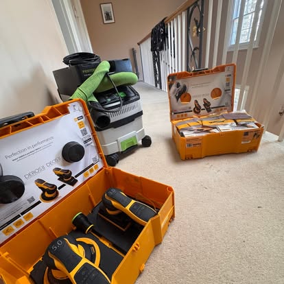 Festool sanding kit laid out on a job