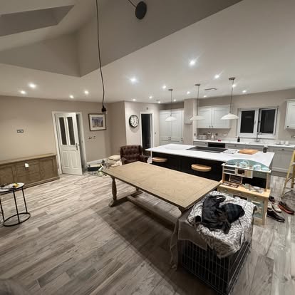 Open-plan kitchen and dining room after decorating
